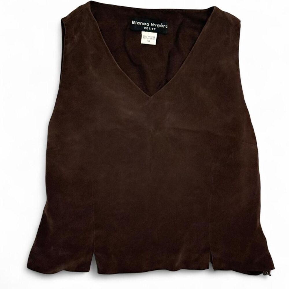Bianca Nygård Chocolate Brown 100% Silk V-Neck Top Petite 10